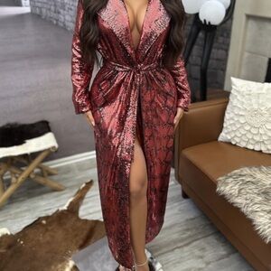 ADIDAS x IVY PARK Trench Coat / 'IVP Sequin Duster' - Red/Black Snakeskin NWT XS